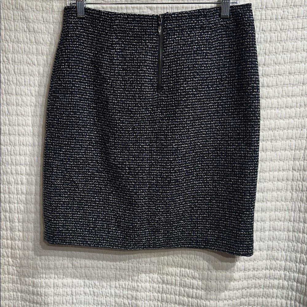 Laundry By Shelli Segal Black Silver Tweed Zip Mini Pencil Skirt Size 8 Medium - Picture 3 of 5